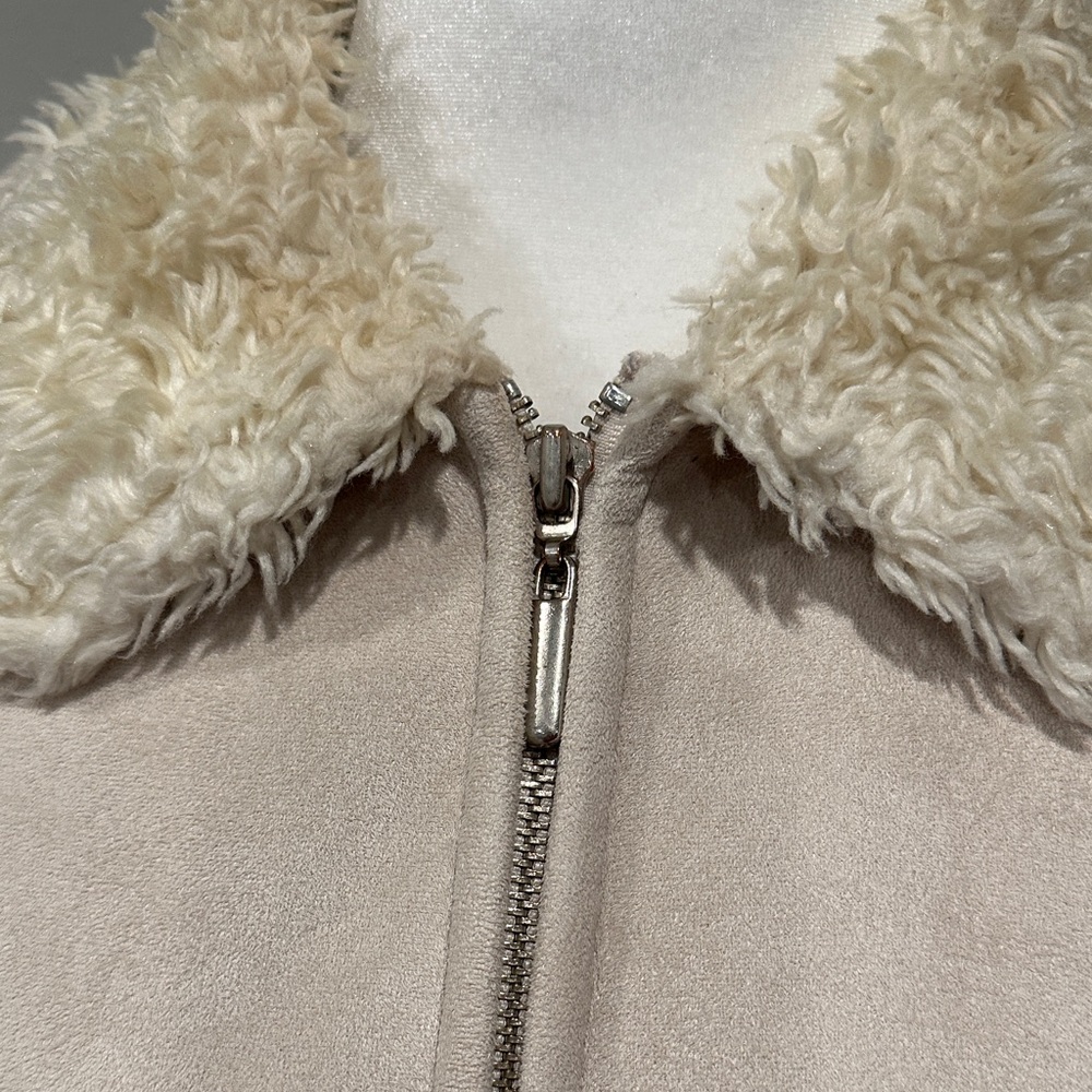 Croft & Barrow Faux Suede Shearling Jacket Cream Whipstitch Detail Size M - Picture 5 of 12